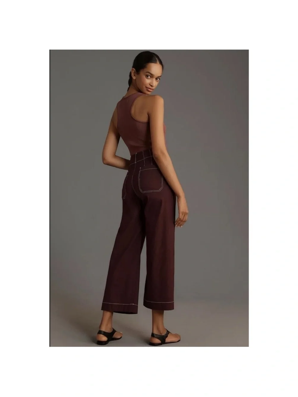 NWT Anthropologie The Colette Linen Wide-Leg Pants Contrast Brown Purple 31P - Picture 12 of 12